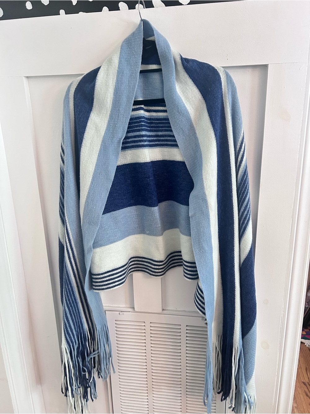 Free people Striped Open-Front Blue & White Knit Shawl Sweater scarf